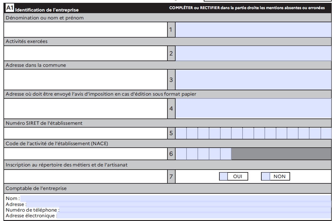 formulaire 1447 cadre A1 : Identification de entreprise