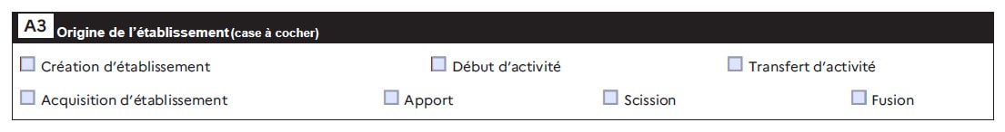 formulaire 1447 cadre A3: Origine etablissement