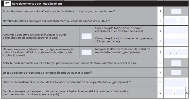 formulaire 1447 cadre B2 Renseignements pour etablissement