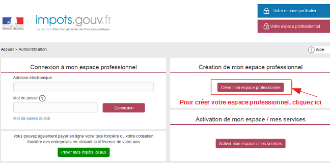 CFE - espace professionnel impots.gouv.fr