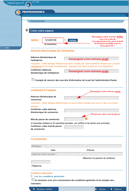 CFE - espace professionnel impots.gouv.fr - informations professionnelles